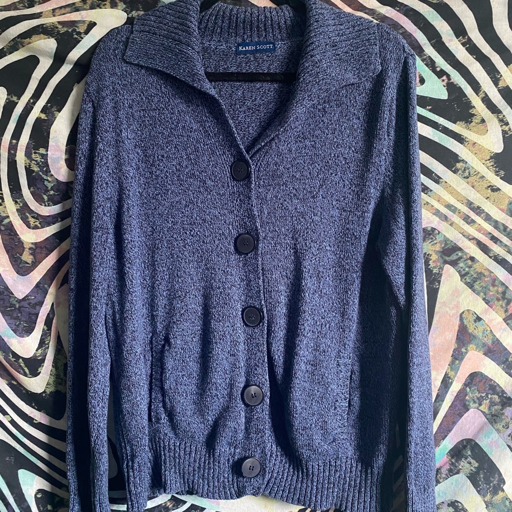 Blue Knit Cardigan W/ Buttons
